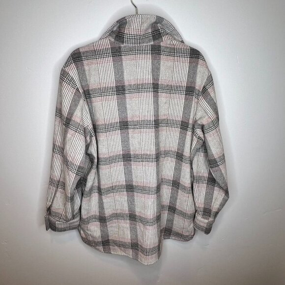 Steve Madden Womens High Noon Plaid Button-Up Shacket Jacket Large Pink Brown - Picture 6 of 7
